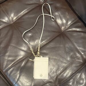 Tory Burch White Leather Card Holder with Strap